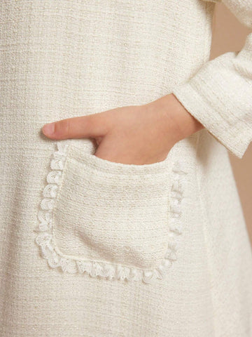 PrepCrw Young Girls Peter Pan Collar Pocket Autumn/Winter French Elegant Sweet Dresses