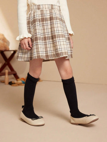 PrepCrw Young Girls Plaid Print Elastic Waist Elegant Skirt
