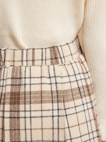PrepCrw Young Girls Plaid Print Elastic Waist Elegant Skirt