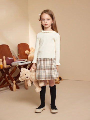 PrepCrw Young Girls Plaid Print Elastic Waist Elegant Skirt