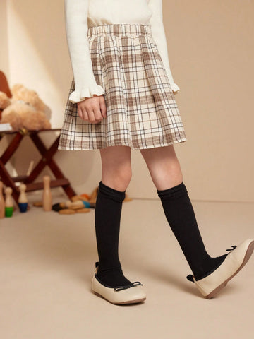 PrepCrw Young Girls Plaid Print Elastic Waist Elegant Skirt
