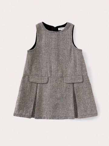 PrepCrw Young Girls' Pocket Decor Woven Loose Sleeveless Dress, Casual Style