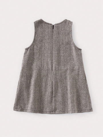 PrepCrw Young Girls' Pocket Decor Woven Loose Sleeveless Dress, Casual Style