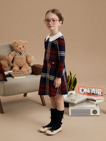 PrepCrw Young Girls Red Knitted Stand Collar Long Sleeve Bodycon Dress, Christmas School Style, Autumn/Winter