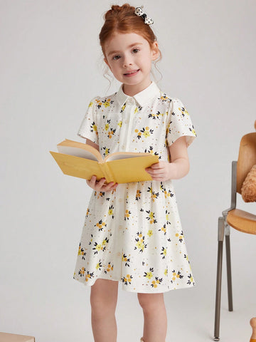 PrepCrw Young Girls Spring/Summer White Floral Lace Knitted Collared Button Front Shirt Dress