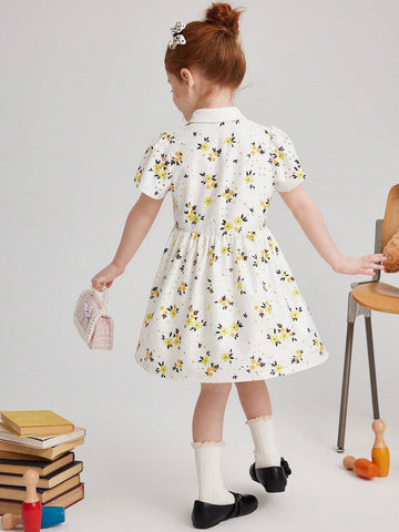 PrepCrw Young Girls Spring/Summer White Floral Lace Knitted Collared Button Front Shirt Dress