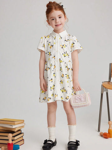 PrepCrw Young Girls Spring/Summer White Floral Lace Knitted Collared Button Front Shirt Dress