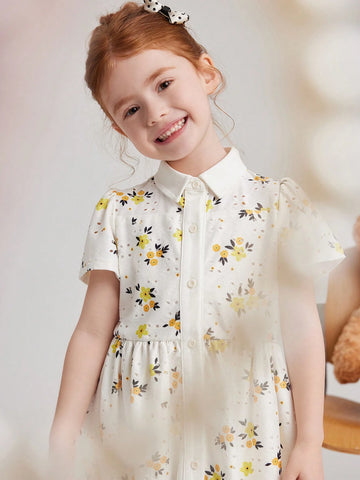 PrepCrw Young Girls Spring/Summer White Floral Lace Knitted Collared Button Front Shirt Dress
