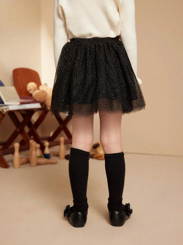 PrepCrw Young Girls Sweet Metallic Foil Net Skirt, Autumn