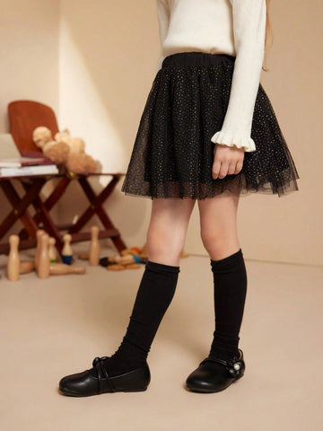 PrepCrw Young Girls Sweet Metallic Foil Net Skirt, Autumn