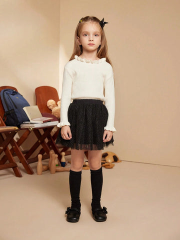 PrepCrw Young Girls Sweet Metallic Foil Net Skirt, Autumn