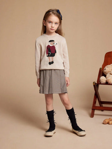 PrepCrw Youth Girl Classic Plaid Retro Skirt, Casual Everyday Wear For Autumn & Winter