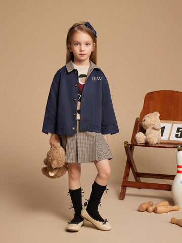 PrepCrw Youth Girl Classic Plaid Retro Skirt, Casual Everyday Wear For Autumn & Winter