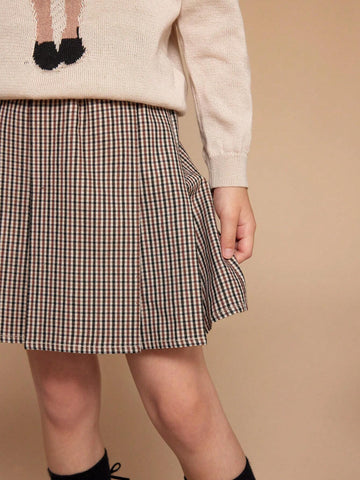 PrepCrw Youth Girl Classic Plaid Retro Skirt, Casual Everyday Wear For Autumn & Winter