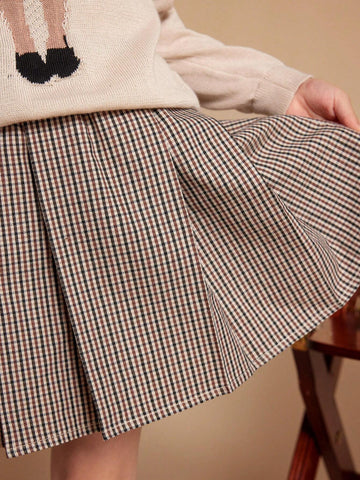 PrepCrw Youth Girl Classic Plaid Retro Skirt, Casual Everyday Wear For Autumn & Winter