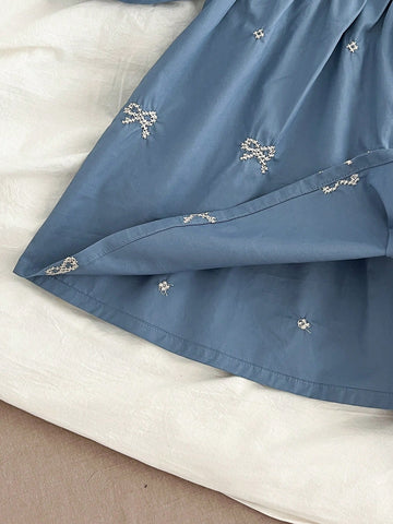 Princess Girls Long Sleeve Butterfly Embroidered Dress, Korean Style, Suitable For Spring And Autumn