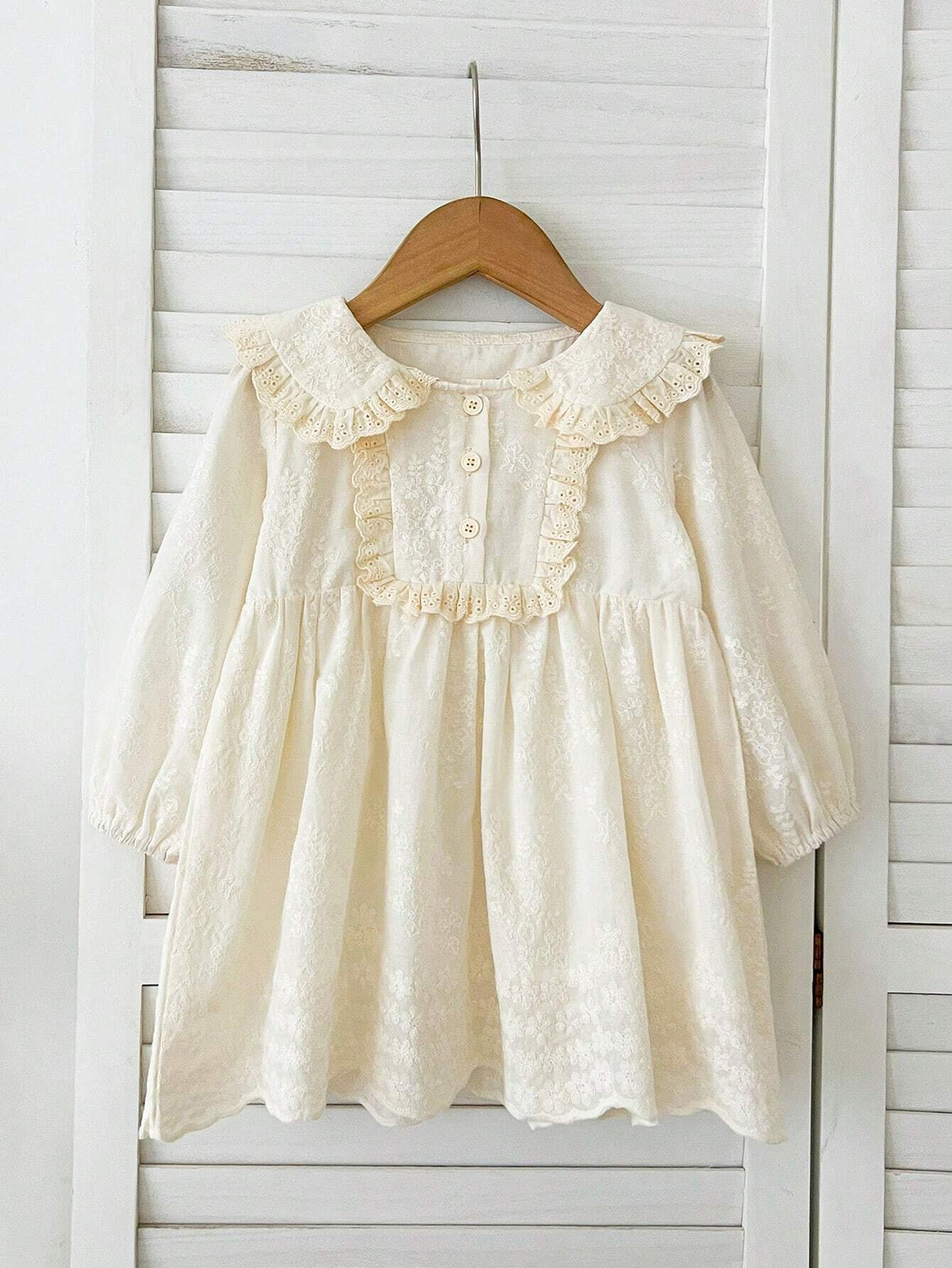 Princess Lace Trim Embroidery Long Sleeve Dress For Girls, Spring Autumn
