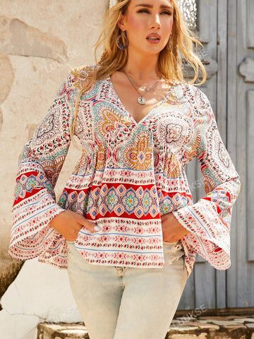 Printed Bell Sleeve Shirt