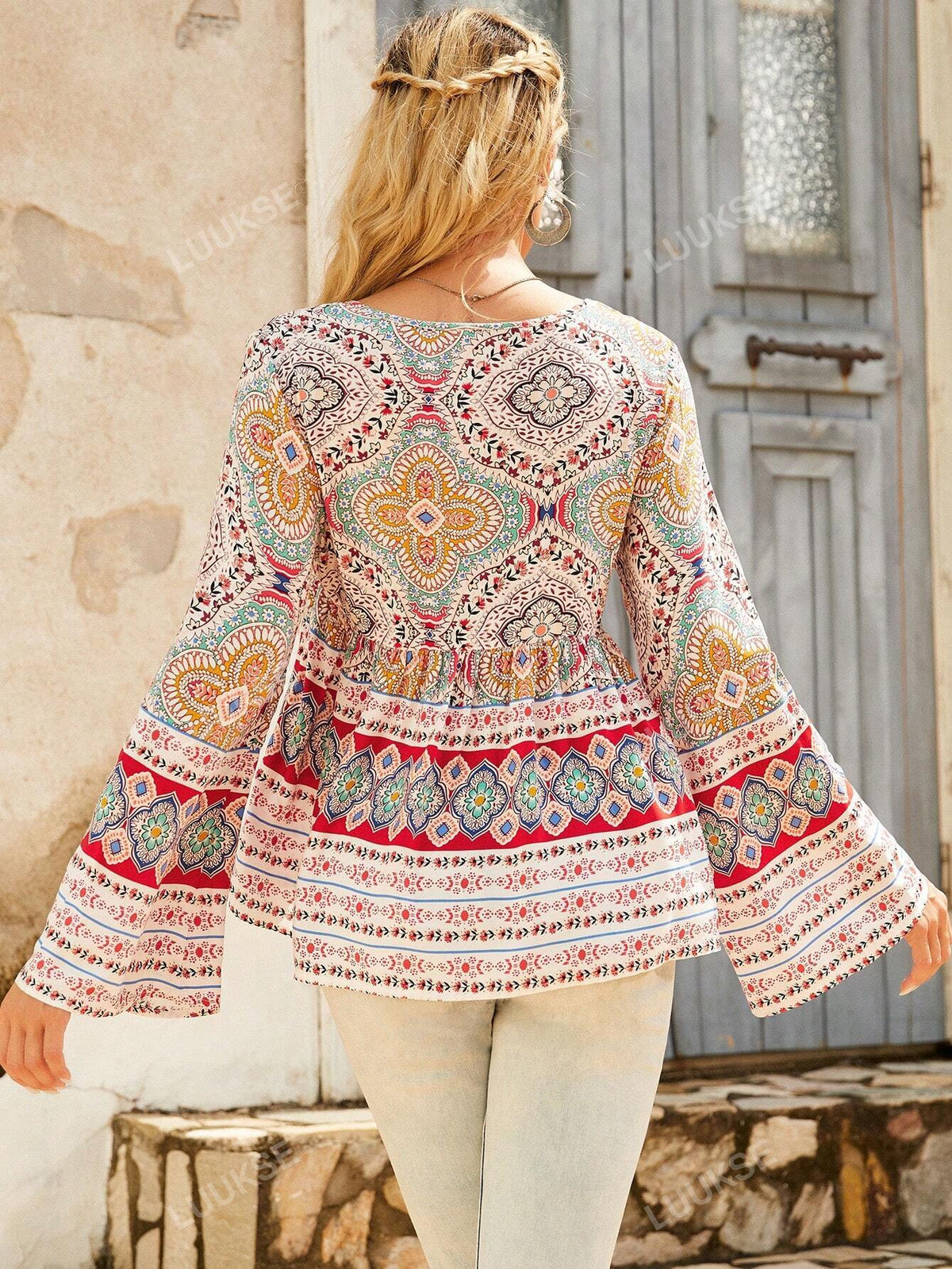 Printed Bell Sleeve Shirt
