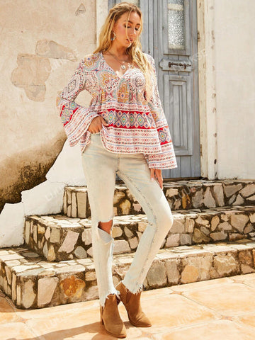 Printed Bell Sleeve Shirt