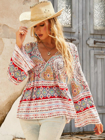 Printed Bell Sleeve Shirt