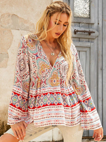 Printed Bell Sleeve Shirt