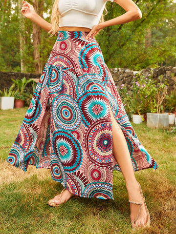 Printed Slit Woven Skirt