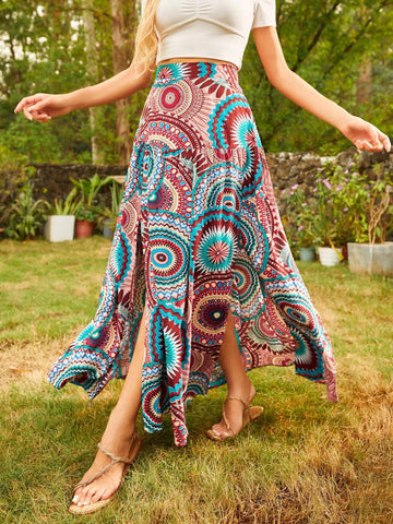 Printed Slit Woven Skirt