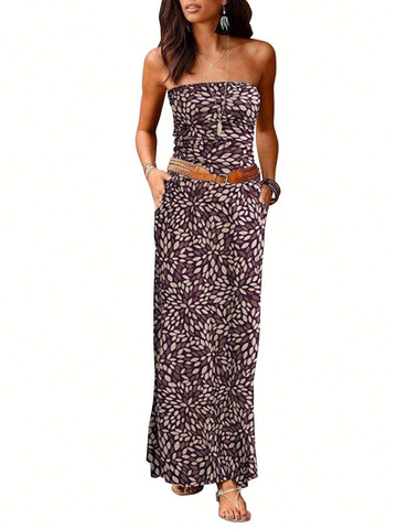 Printed Strapless Dress