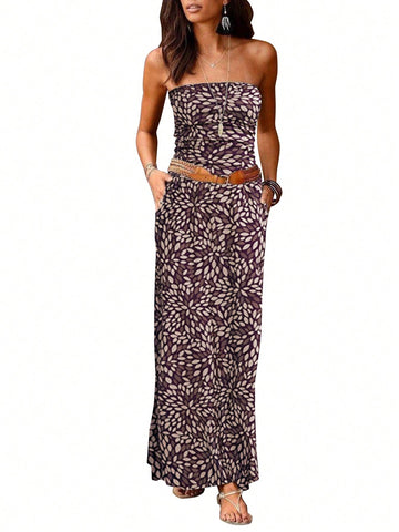 Printed Strapless Dress