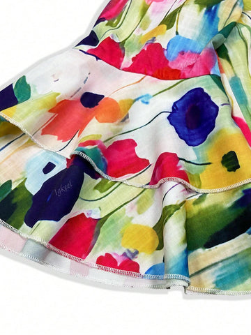 Printed V-Neck Flare Sleeve Dress