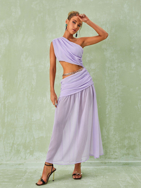 Psyche One Shoulder Chain Maxi Dress In Lavender