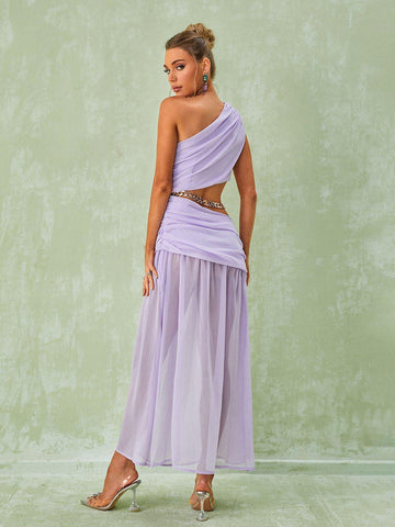 Psyche One Shoulder Chain Maxi Dress In Lavender