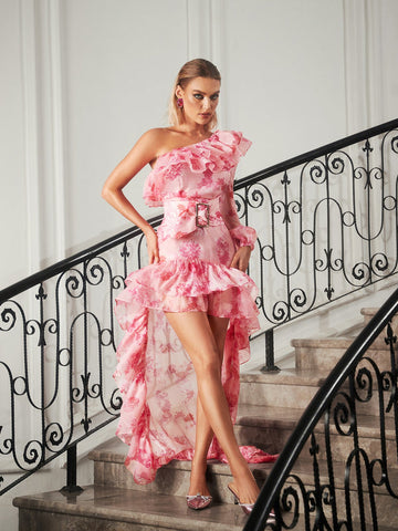 Puawai Belted Ruffle Printed Dress