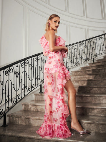 Puawai Belted Ruffle Printed Dress