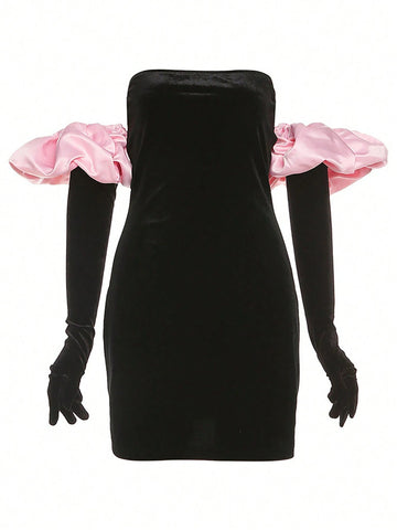 Puff Sleeve Sexy Bandeau Bodycon Dress, Perfect For Music Festivals