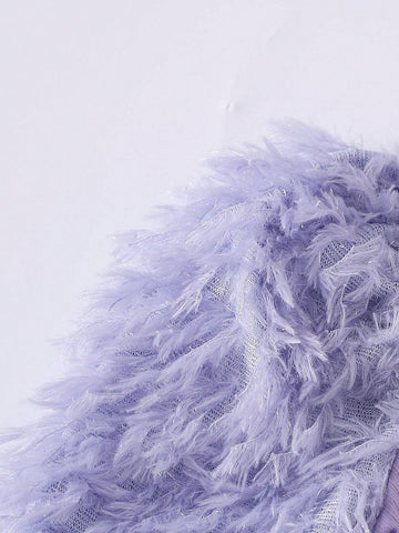 Purple Feather Trim Girls Dress