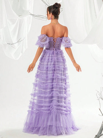 Purple Mesh Mermaid Style Women's Evening Party Dress