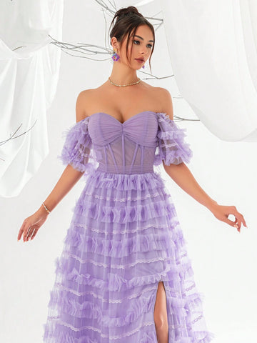 Purple Mesh Mermaid Style Women's Evening Party Dress