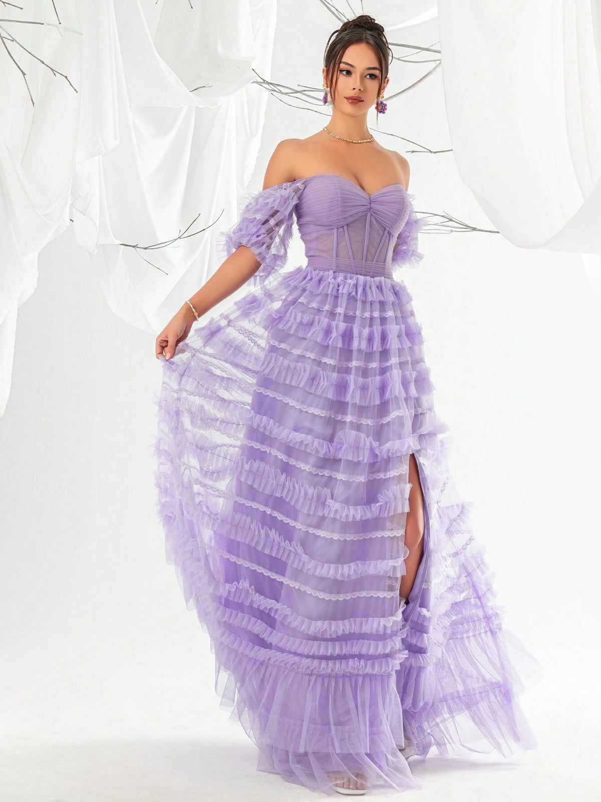 Purple Mesh Mermaid Style Women's Evening Party Dress