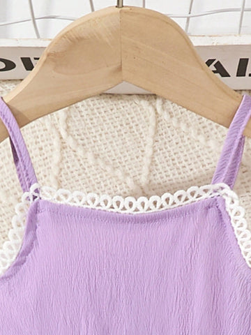 Purple Strap Dress For Little Girls, Summer Dress