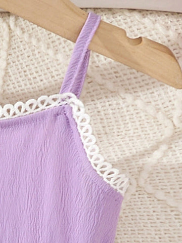 Purple Strap Dress For Little Girls, Summer Dress