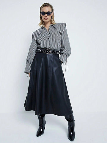 Women'S Shirt Plaid Doll Collar Long-Sleeved Business Interview Commuting Casual Relaxed Sense Simple Temperament Spring Summer Autumn Women'S Shirt