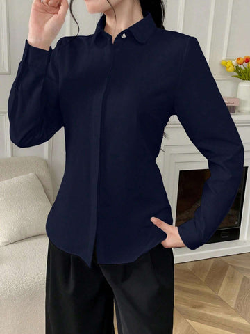 Women'S Shirt Solid Color Long Sleeved Business Interview Commuting Casual Relaxed Feeling Simple Elegant Spring Summer Autumn Shirt