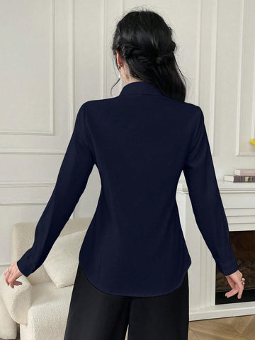 Women'S Shirt Solid Color Long Sleeved Business Interview Commuting Casual Relaxed Feeling Simple Elegant Spring Summer Autumn Shirt