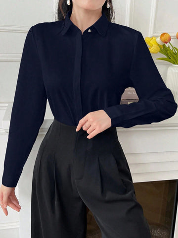 Women'S Shirt Solid Color Long Sleeved Business Interview Commuting Casual Relaxed Feeling Simple Elegant Spring Summer Autumn Shirt