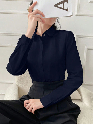 Women'S Shirt Solid Color Long Sleeved Business Interview Commuting Casual Relaxed Feeling Simple Elegant Spring Summer Autumn Shirt
