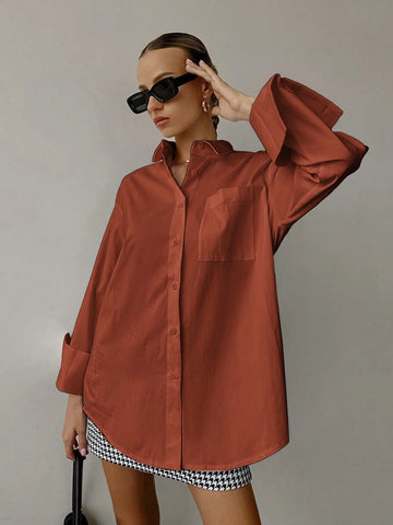 Women'S Shirt Solid Color Loose Long Sleeved Business Interview Commuting Casual Relaxed Feeling Simple Elegant Spring Summer Autumn Shirt