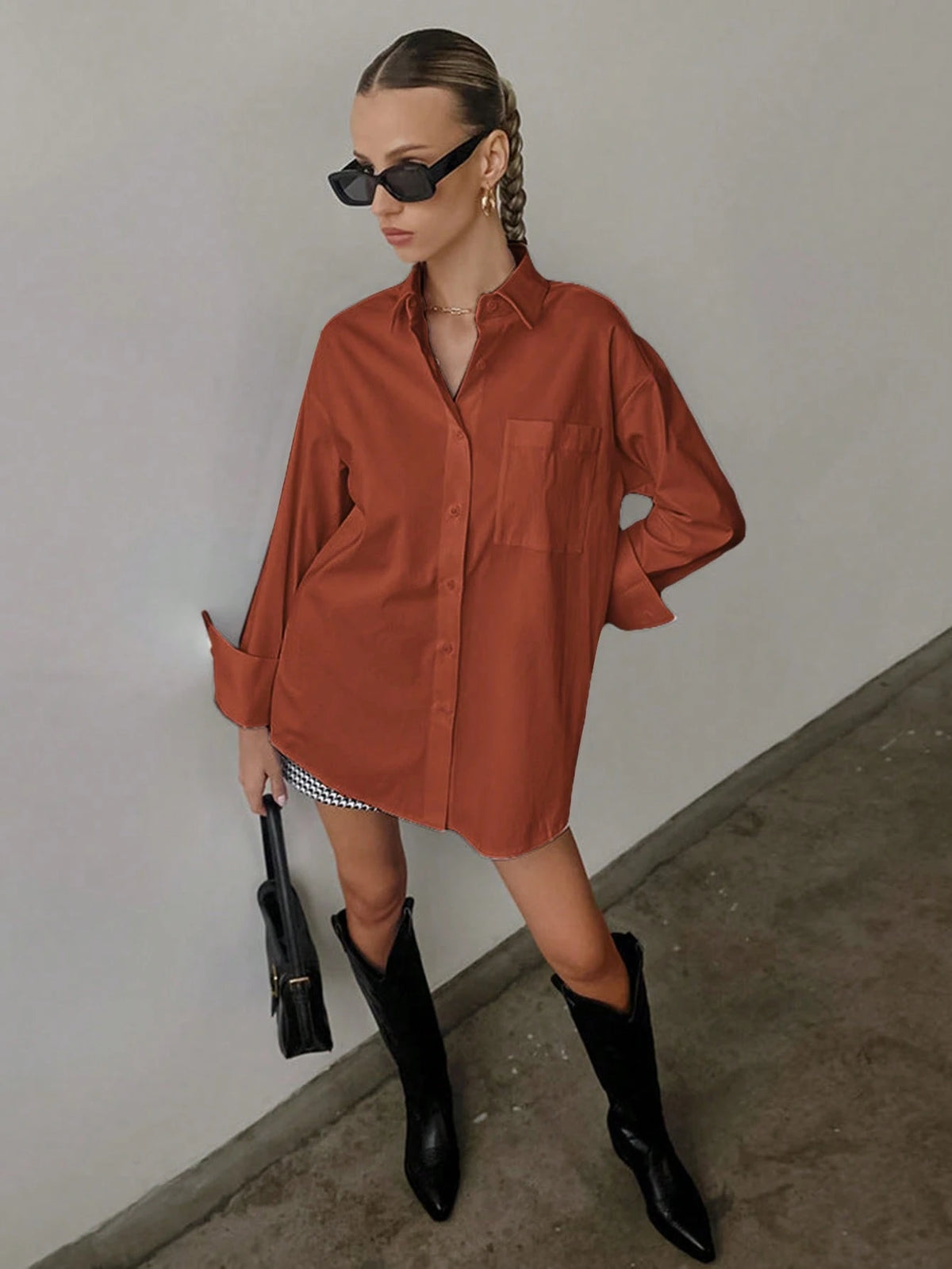 Women'S Shirt Solid Color Loose Long Sleeved Business Interview Commuting Casual Relaxed Feeling Simple Elegant Spring Summer Autumn Shirt