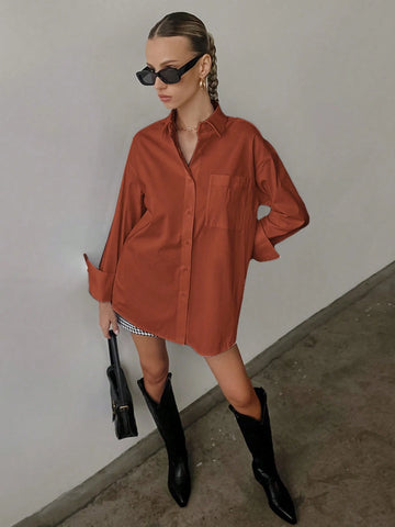 Women'S Shirt Solid Color Loose Long Sleeved Business Interview Commuting Casual Relaxed Feeling Simple Elegant Spring Summer Autumn Shirt